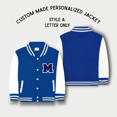 Personalized Kids Sweatshirt Varsity Jacket ROYAL BLUE/WHITE