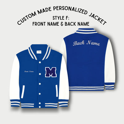 Personalized Kids Sweatshirt Varsity Jacket ROYAL BLUE/WHITE