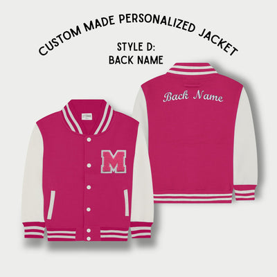 Personalized Kids Sweatshirt Varsity Jacket PINK/WHITE