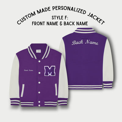 Personalized Kids Sweatshirt Varsity Jacket PURPLE/WHITE