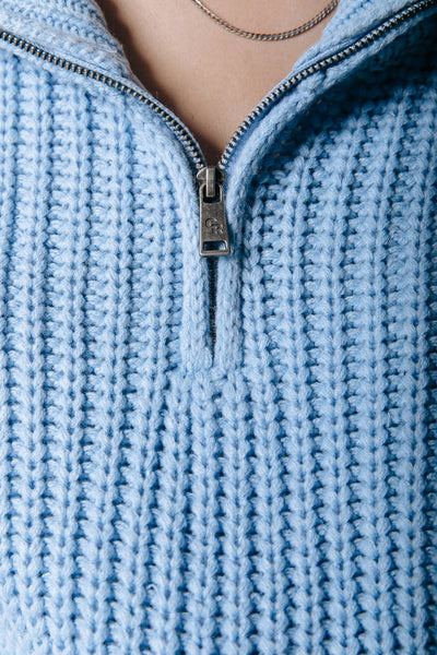 Yfke Knitwear Zip Pullover: Soft blue