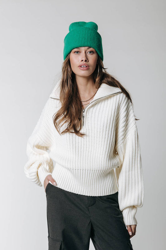 Yfke Knitwear Zip Pullover: Off white