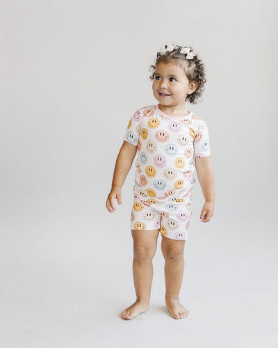 Smiley Bamboo Two Piece Shorts Set | Pink