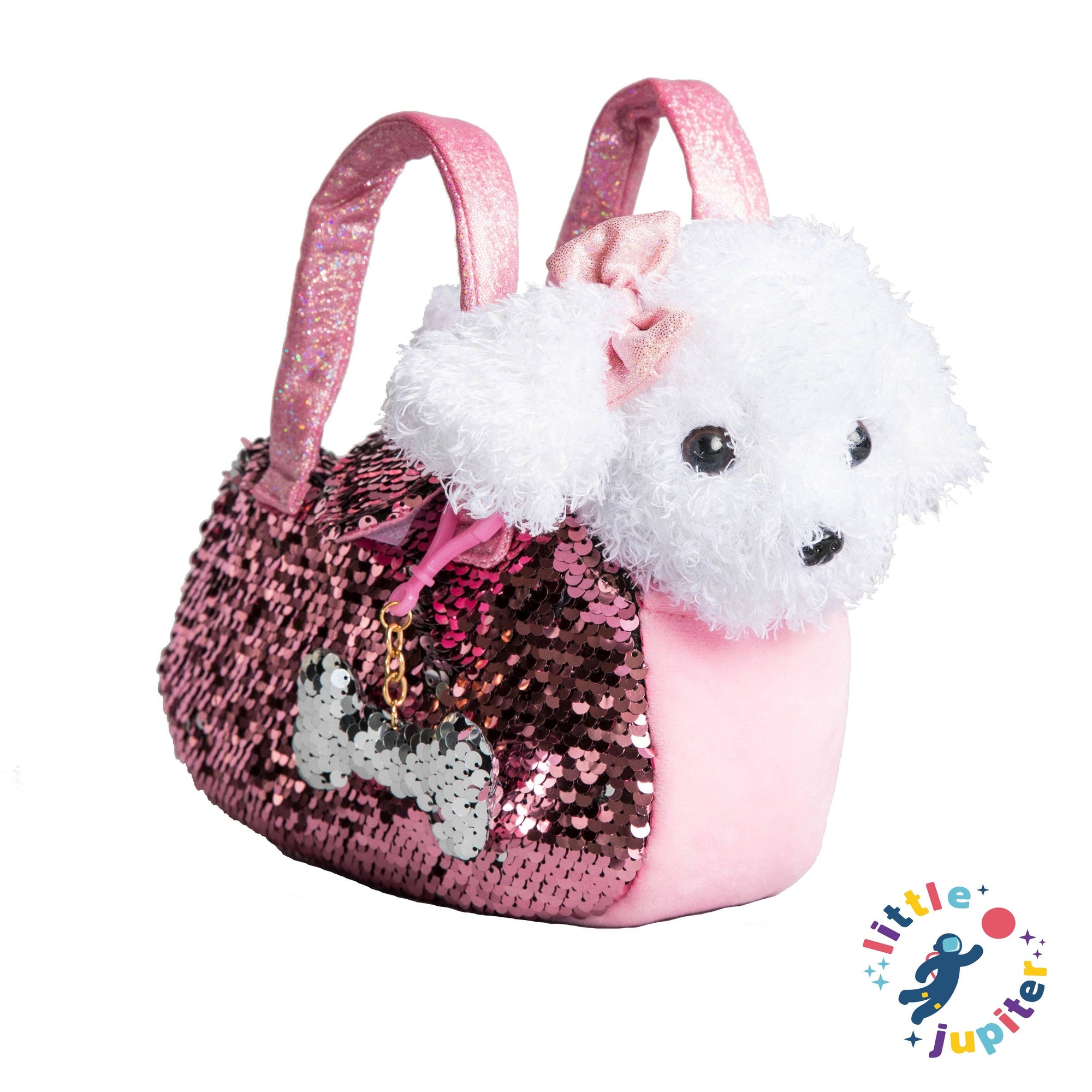 Little Jupiter Pet Plush Set with Bag - White/Pink Labradoodle Dog