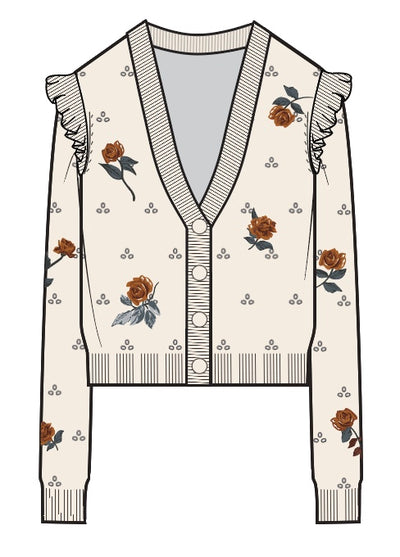 Embroidered Flower Ruffle Cardi