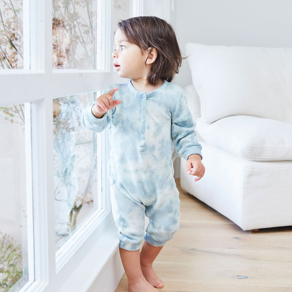Baby Thermal Henley Coverall tie dye