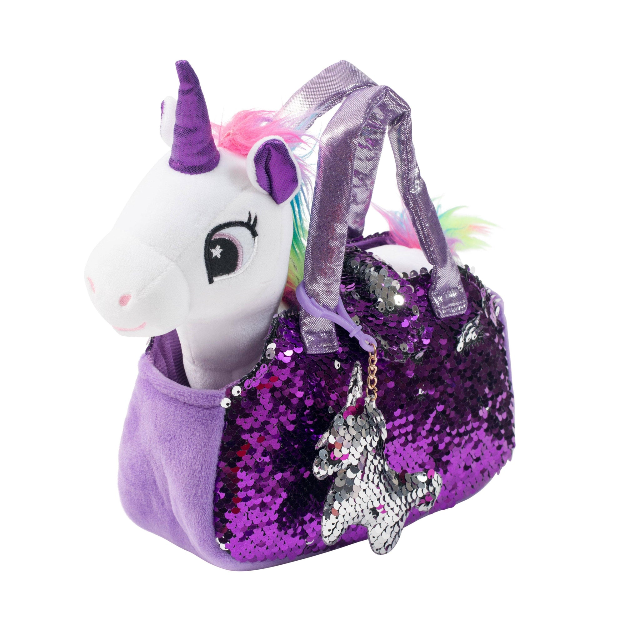 Little Jupiter Pet Plush Set with Bag - White/Purple Unicorn