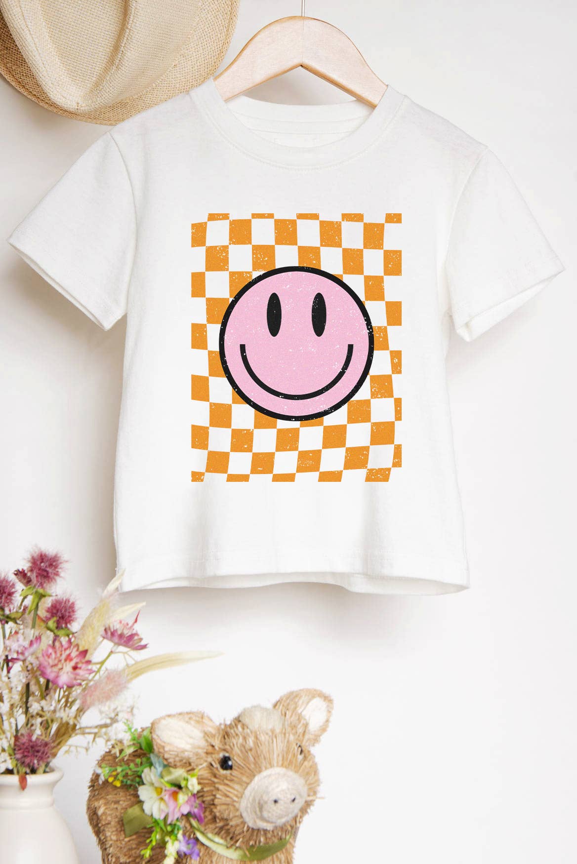 KIDS PLAID SMILE FACE GRAPHIC TEES